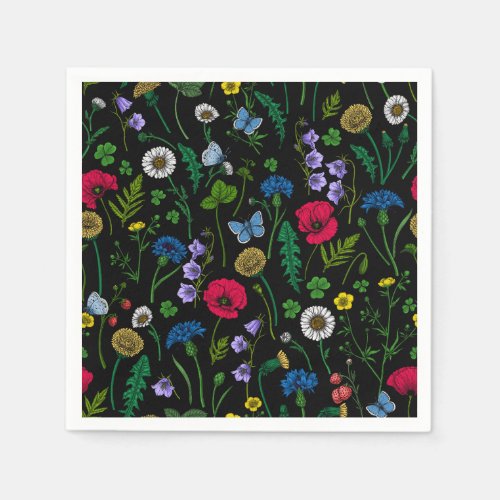 Wildflowers on black napkins