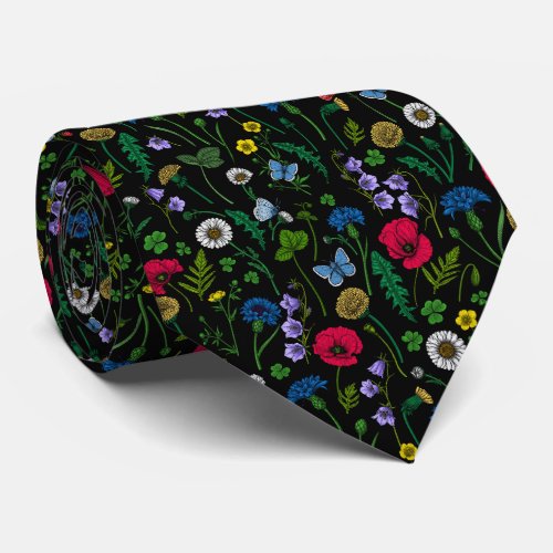 Wildflowers on black neck tie