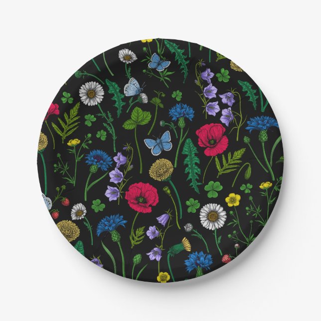 Wildflowers on black paper plates (Front)