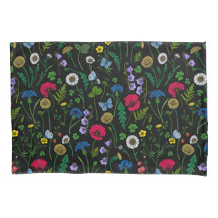 Wildflowers on black pillow case