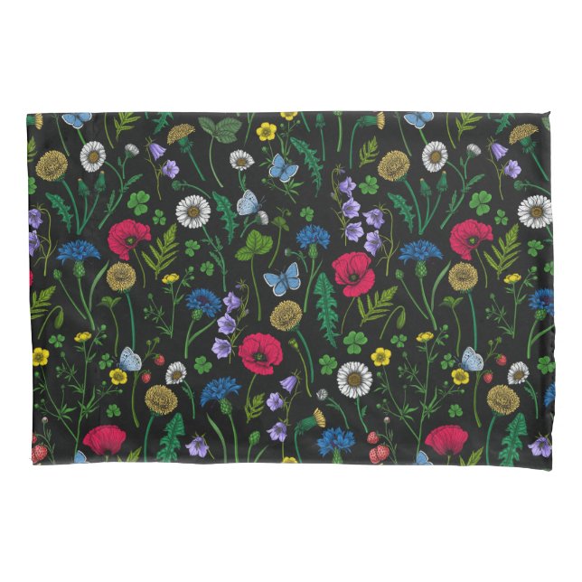 Wildflowers on black pillow case (Front-Left)