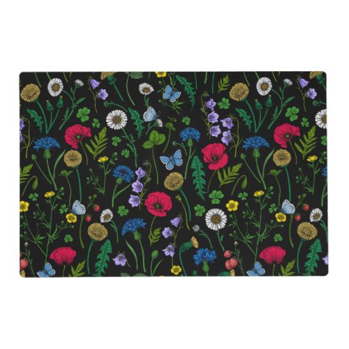 Wildflowers on black placemat