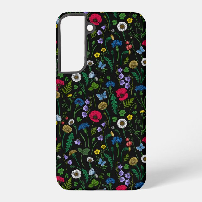 Wildflowers on black samsung galaxy case (Back)