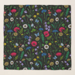 Wildflowers on black scarf<br><div class="desc">Hand-painted collection of various wild flowers.</div>