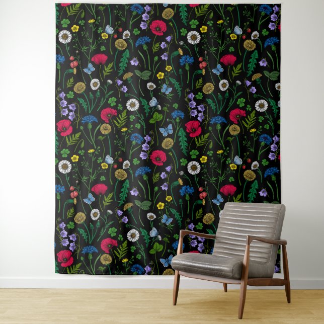 Wildflowers on black tapestry (In Situ)