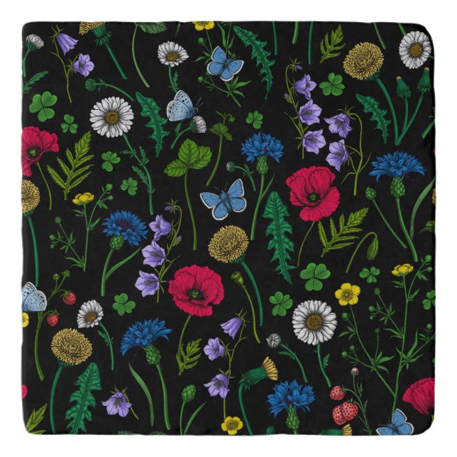 Wildflowers on black trivet (Front)