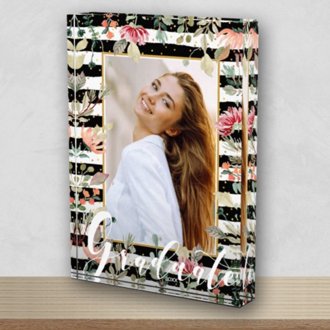 Wildflowers on Black White Stripes Gradute Photo Block (Creator Uploaded)