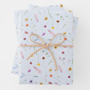Wildflowers on Blue Wrapping Paper Sheets