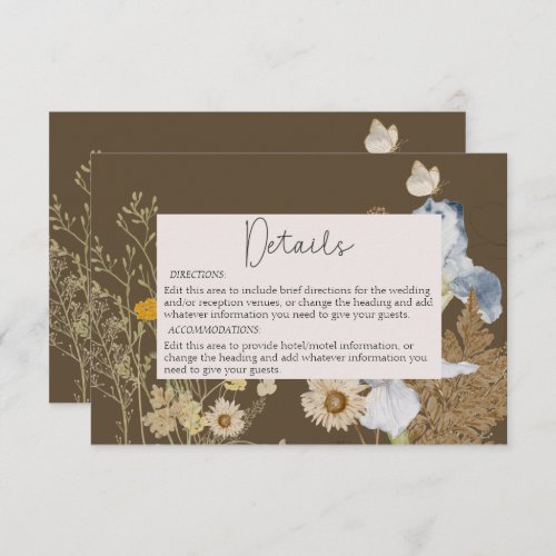 Wildflowers on Brown Wedding Details Enclosure Card