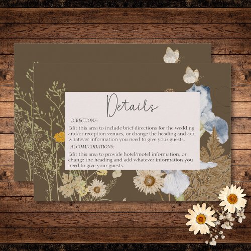 Wildflowers on Brown Wedding Details Enclosure Card