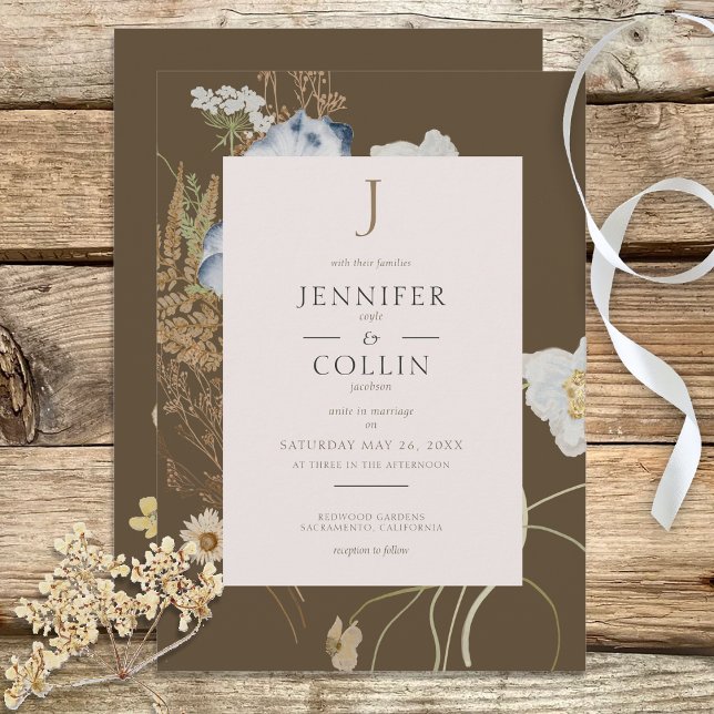 Wildflowers on Brown Wedding Invitation (Creator Uploaded)