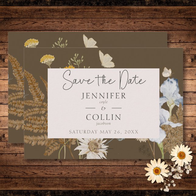 Wildflowers on Brown Wedding Save The Date (Wildflowers on Brown Wedding Save The Date)