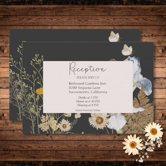 Wildflowers on Charcoal Wedding Reception Enclosure Card (Wildflowers on Charcoal Wedding Reception Enclosure Card)