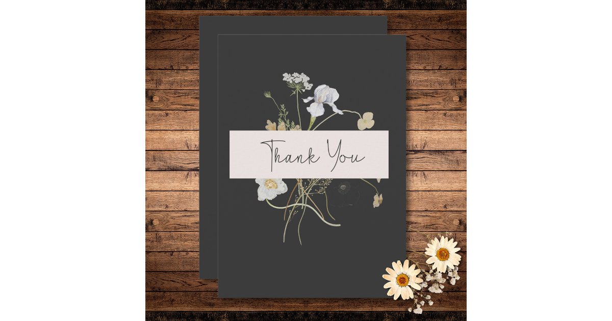 Wildflowers on Charcoal Wedding Thank You Card | Zazzle
