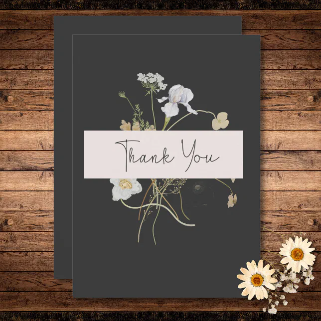 Wildflowers on Charcoal Wedding Thank You Card | Zazzle