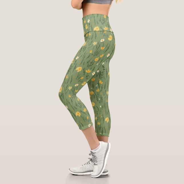 Wildflowers On Green Capri Leggings (Left)