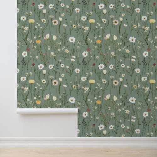 Wildflowers On Green Wallpaper