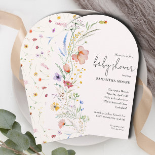 Wildflowers on Ivory Baby Shower Arch Top Invitation