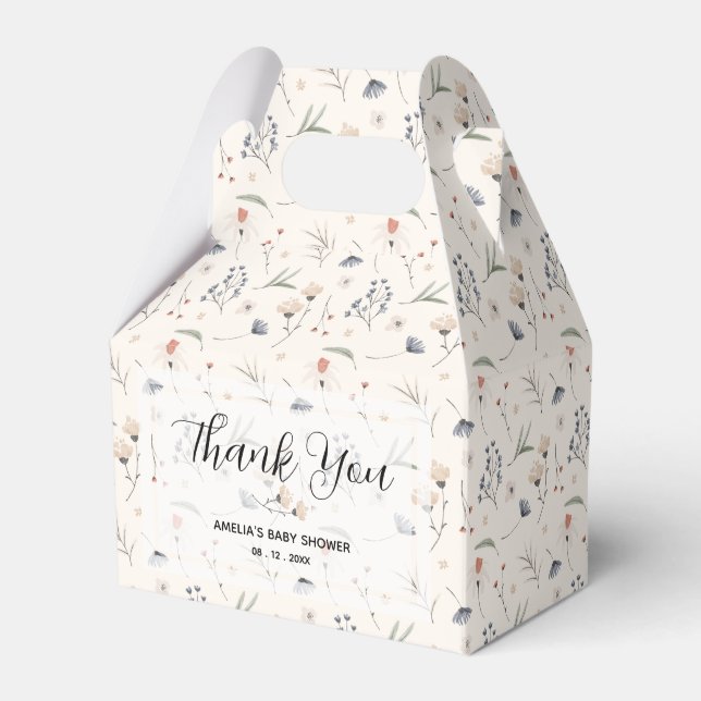 Wildflowers on Ivory Baby Shower Favor Boxes (Front Side)