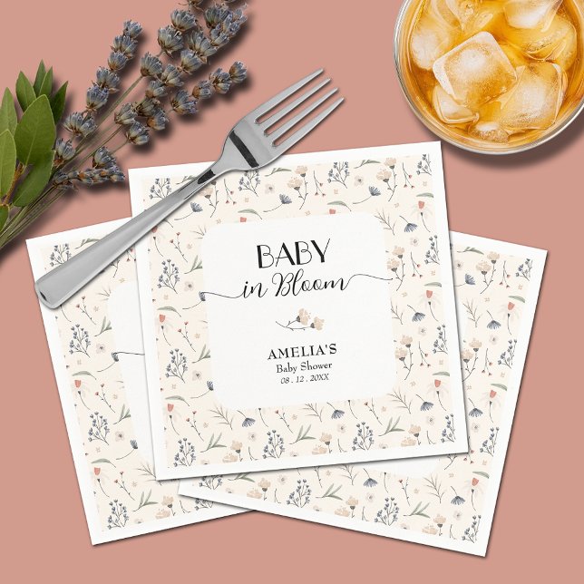 Wildflowers on Ivory Baby Shower Napkins (Baby in Bloom wildflowers on ivory baby shower napkins)