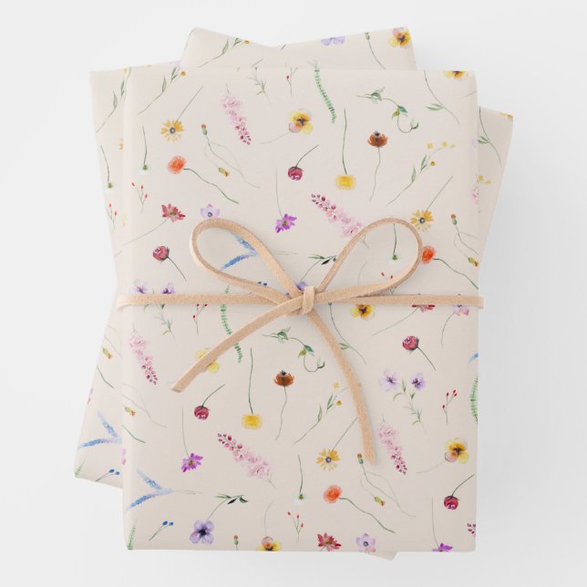 Wildflowers on Ivory Wrapping Paper Sheets (In situ)