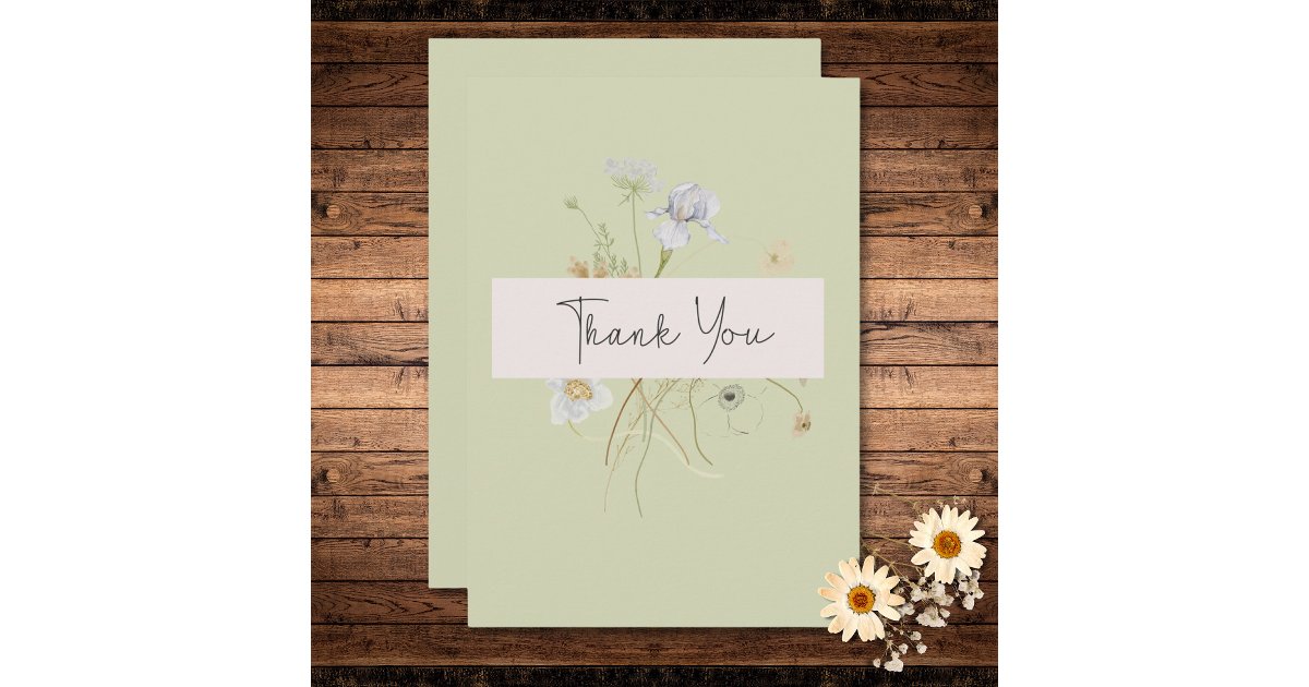 Wildflowers on Light Sage Wedding Thank You Card | Zazzle