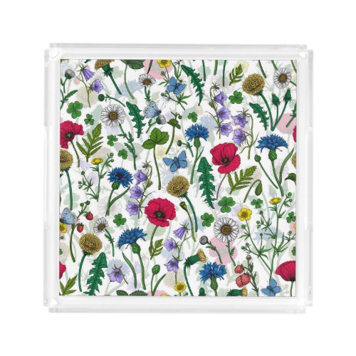Wildflowers on off white acrylic tray