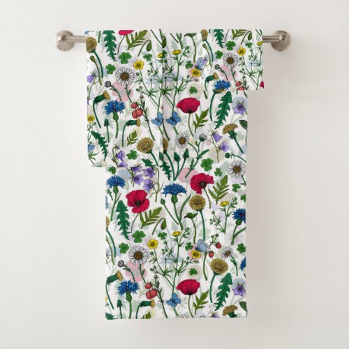 Wildflowers on off white bath towel set