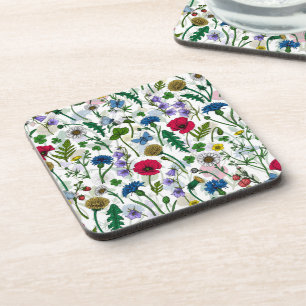 Wildflowers on off white beverage coaster