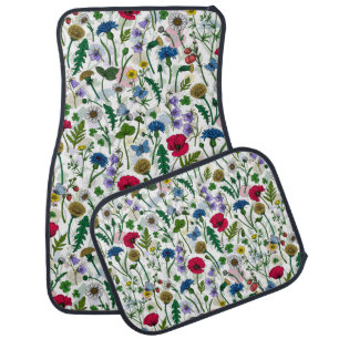 Wildflowers on off white car floor mat