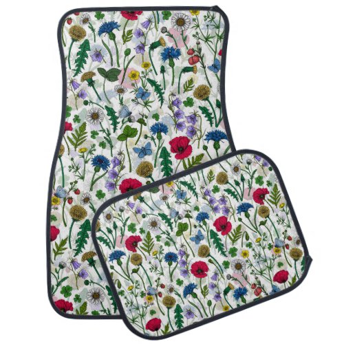 Wildflowers on off white car floor mat
