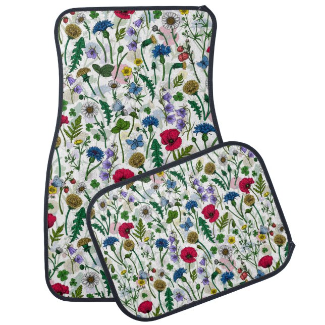 Wildflowers on off white car floor mat (Set)