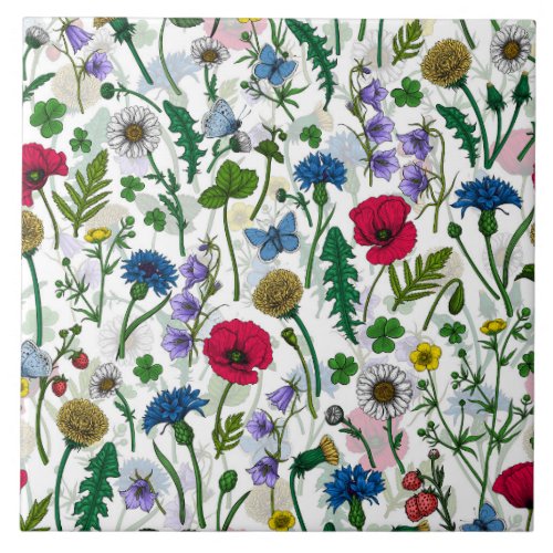 Wildflowers on off white ceramic tile