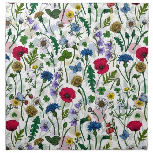 Wildflowers on off white cloth napkin