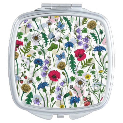 Wildflowers on off white compact mirror