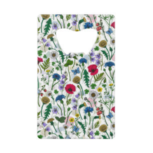 Wildflowers on off white credit card bottle opener