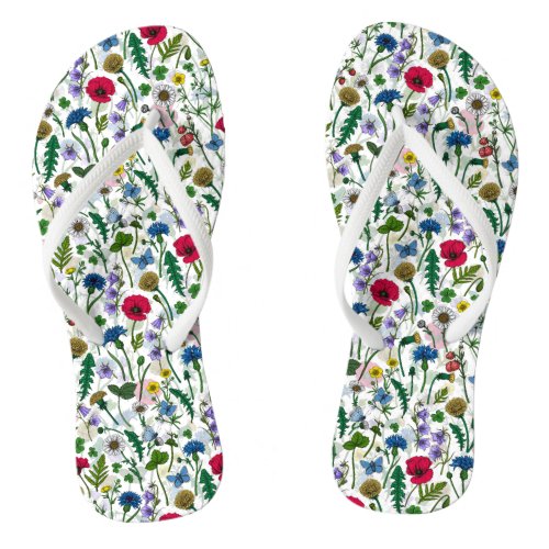 Wildflowers on off white flip flops