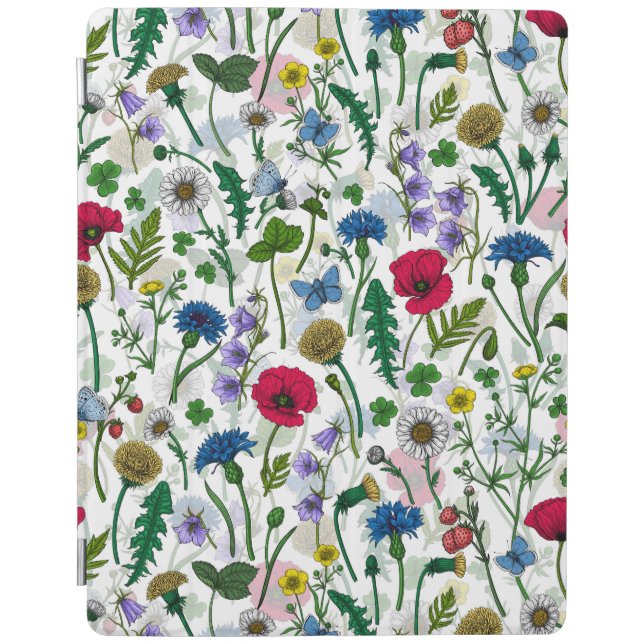 Wildflowers on off white iPad smart cover (Front)