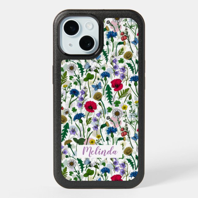 Wildflowers on off white iPhone 15 case (Back)