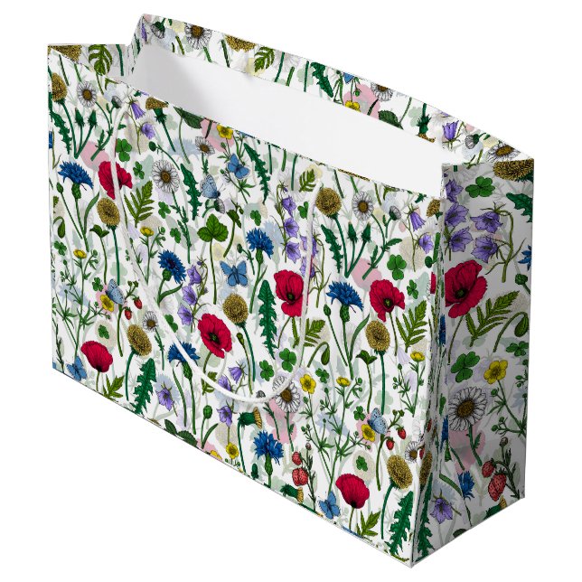 Wildflowers on off white large gift bag (Back Angled)