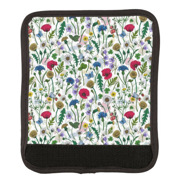 Wildflowers on off white luggage handle wrap (Front)