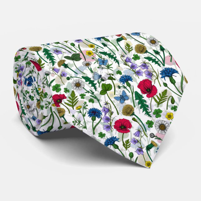 Wildflowers on off white neck tie (Rolled)