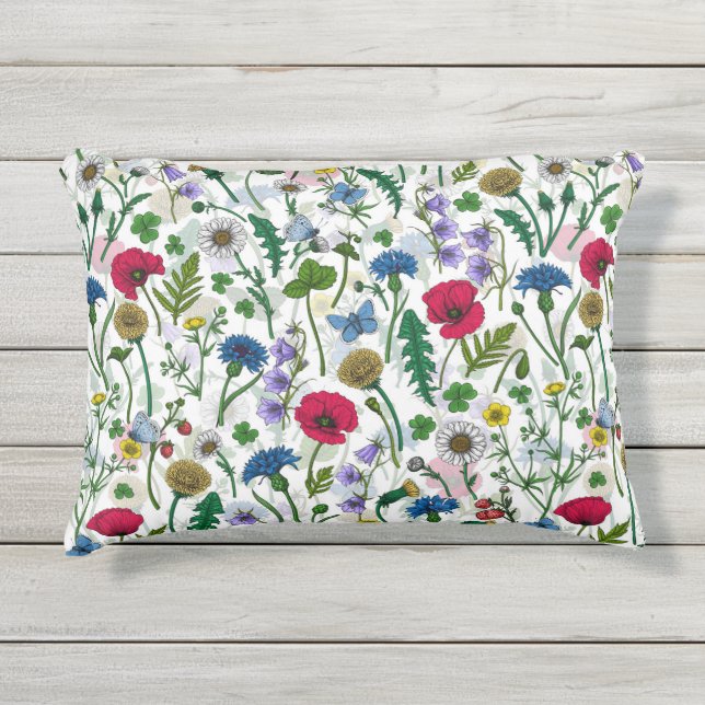 Wildflowers on off white outdoor pillow (Front)