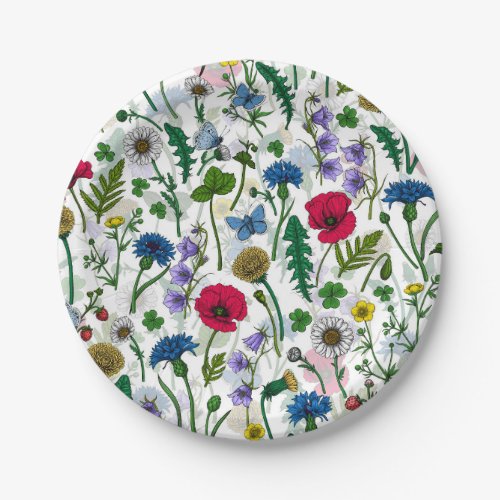 Wildflowers on off white paper plates