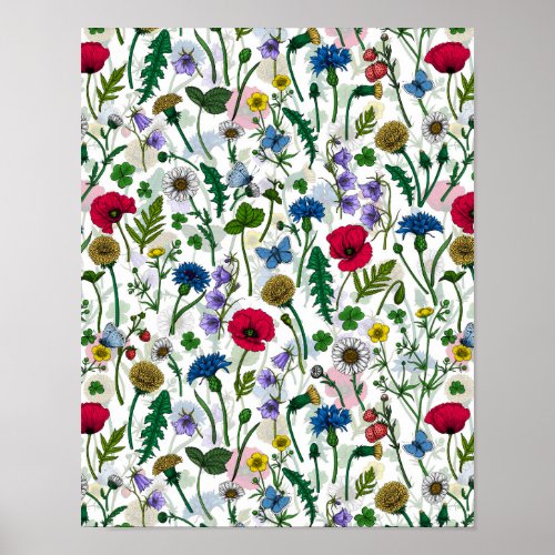 Wildflowers on off white poster
