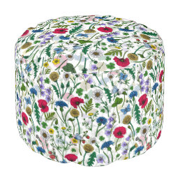 Wildflowers on off white pouf