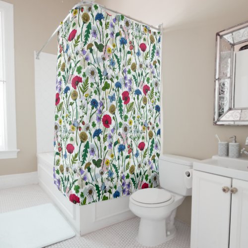Wildflowers on off white shower curtain
