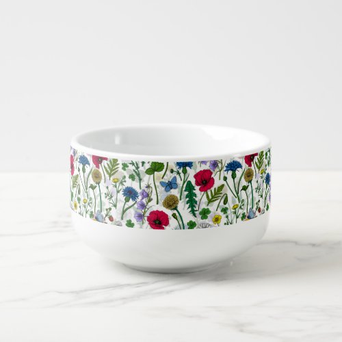 Wildflowers on off white soup mug