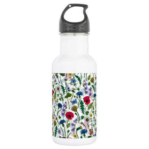 Wildflowers on off white stainless steel water bottle