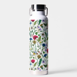 Wildflowers on off white water bottle